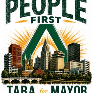 People First Akron skyline t-shirt, green and gold